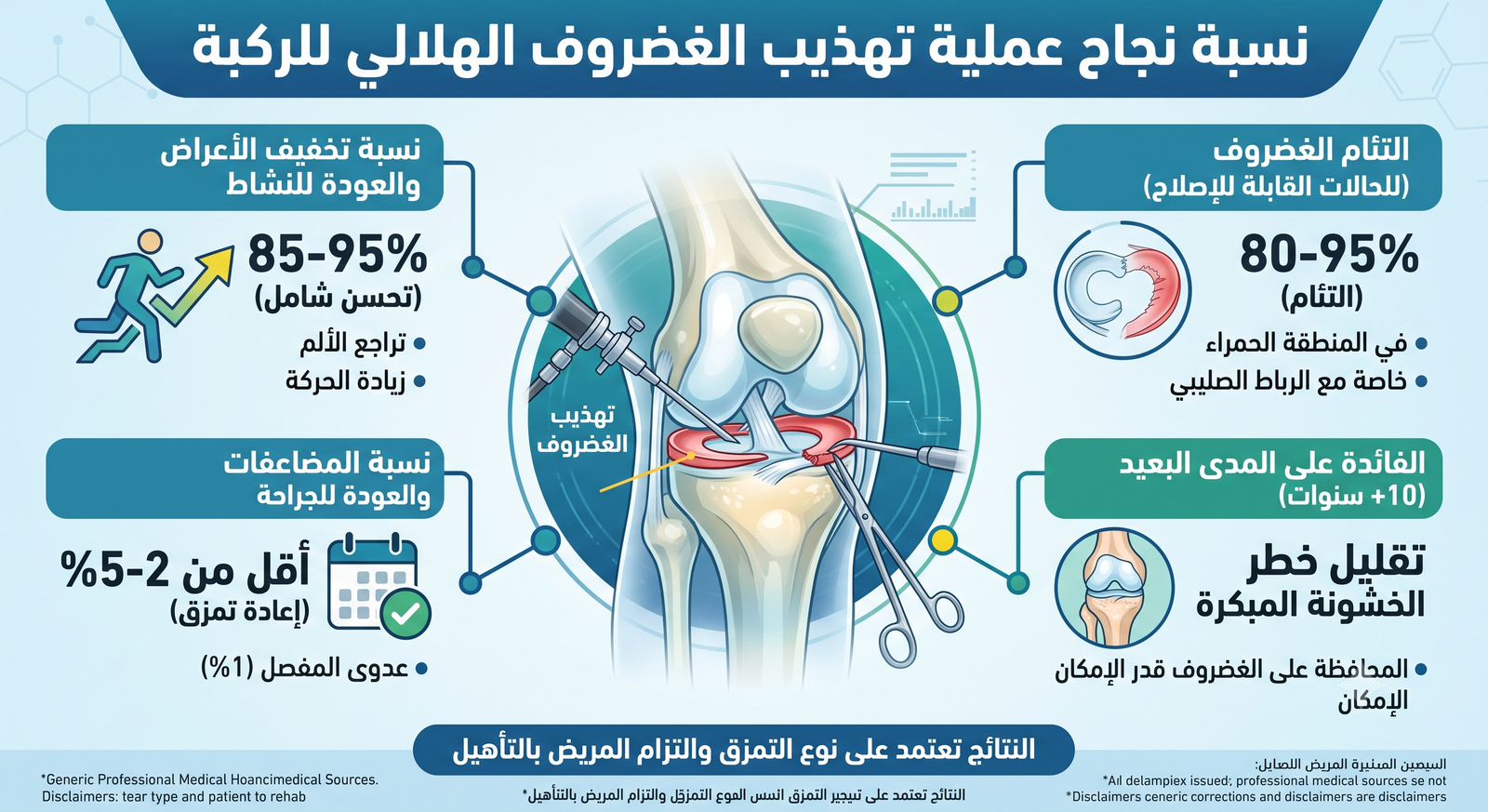 نسبة نجاح عملية تهذيب الغضروف الهلالي 