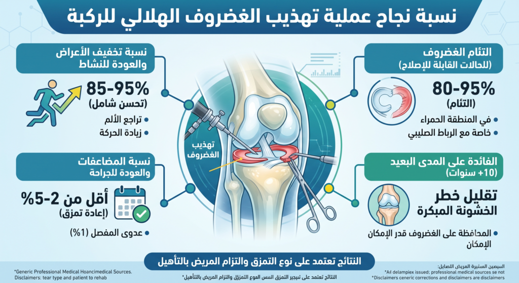 نسبة نجاح عملية تهذيب الغضروف الهلالي للركبة