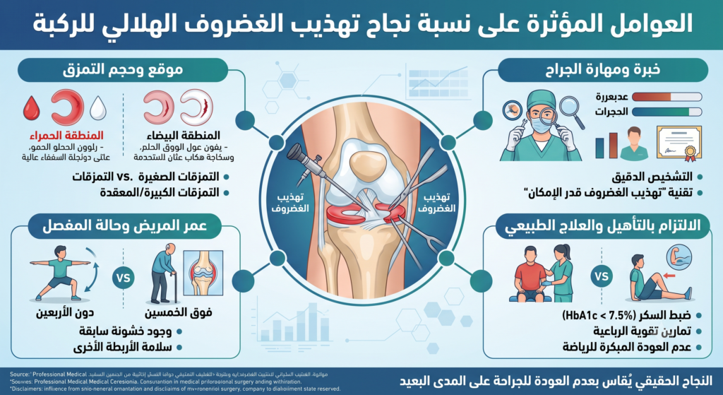 العوامل المؤثرة على نسبة نجاح تهذيب الغضروف الهلالي
