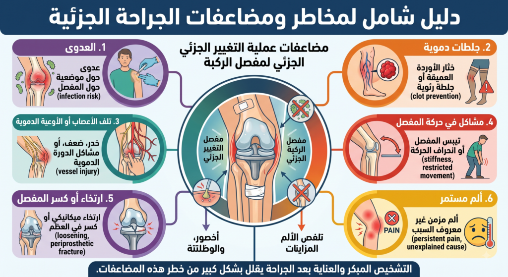 مضاعفات عملية التغيير الجزئي لمفصل الركبة