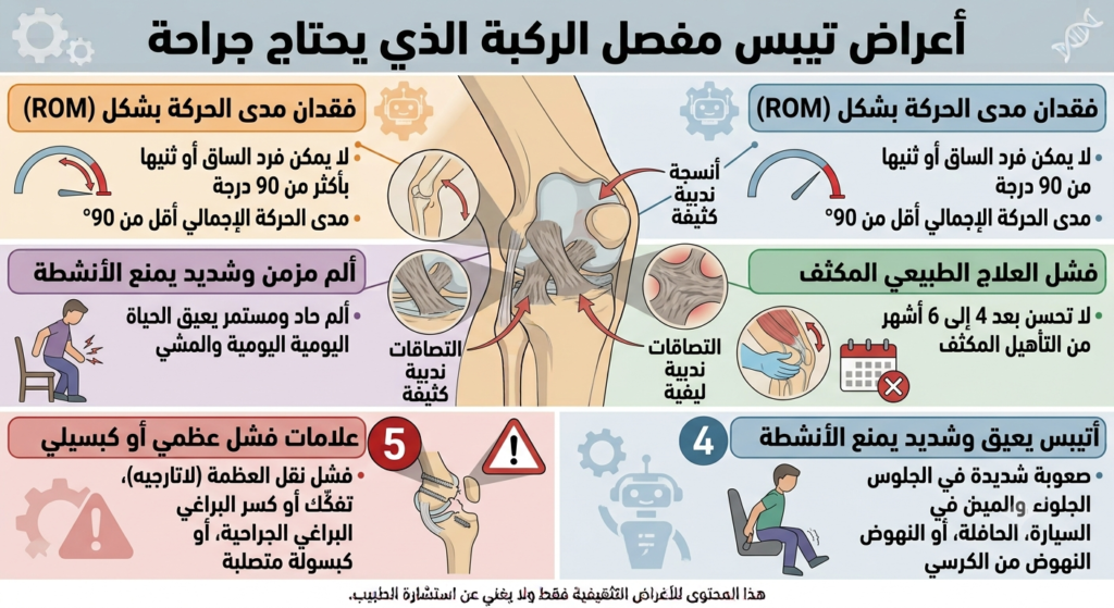 أعراض تيبس مفصل الركبة الذي يحتاج جراحة
